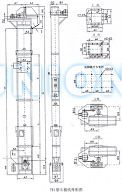TH型斗式提升机外形尺寸图